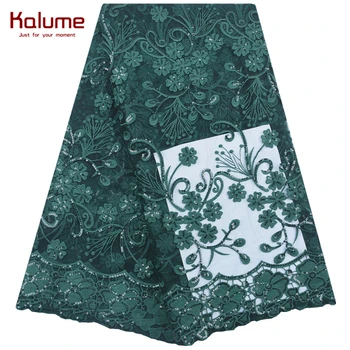 

Kalume Green African Dry Lace Fabric Embroidery French Mesh Milk Silk Lace Fabric With Sequins Nigerian Tulle Lace Fabric F2001