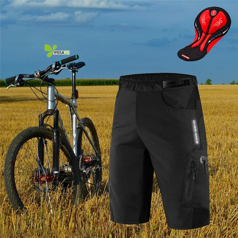 WOSAWE Мужские велосипедные шорты с гелевой подушечкой, силиконовая подушка, велосипедные водостойкие дышащие велосипедные шорты для горного велосипеда