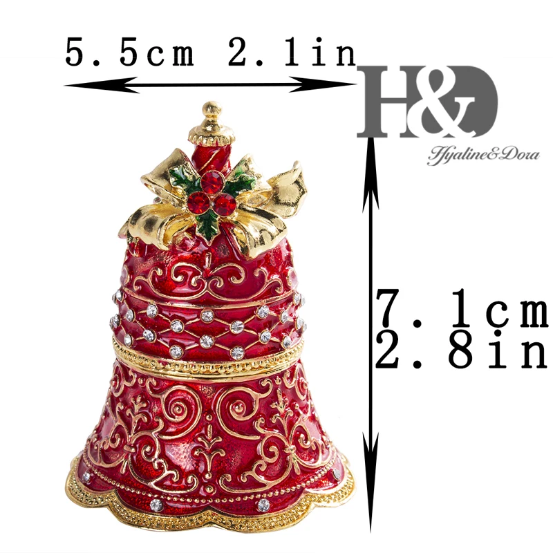 H& D эмалированные и украшенные драгоценными камнями колокольчик ручная роспись коробки для безделушек шарнирное кольцо держатель подарок на Рождество Декор для дома