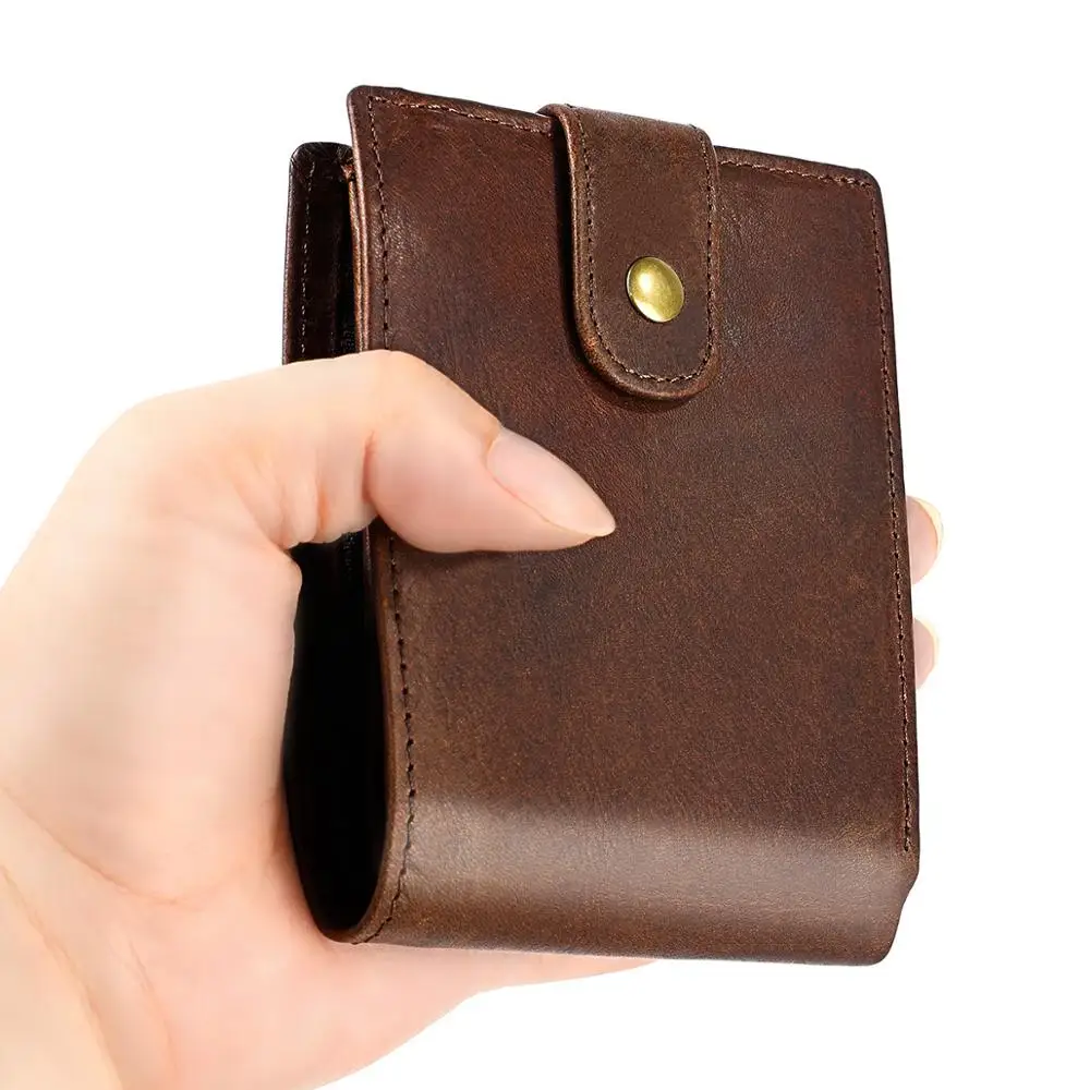 

New RFID Blocking Men Wallet Top Layer Cowhide Card Holder Genuine Leather Hasp Wallets Coin Purse Quality Retro Short Wallet