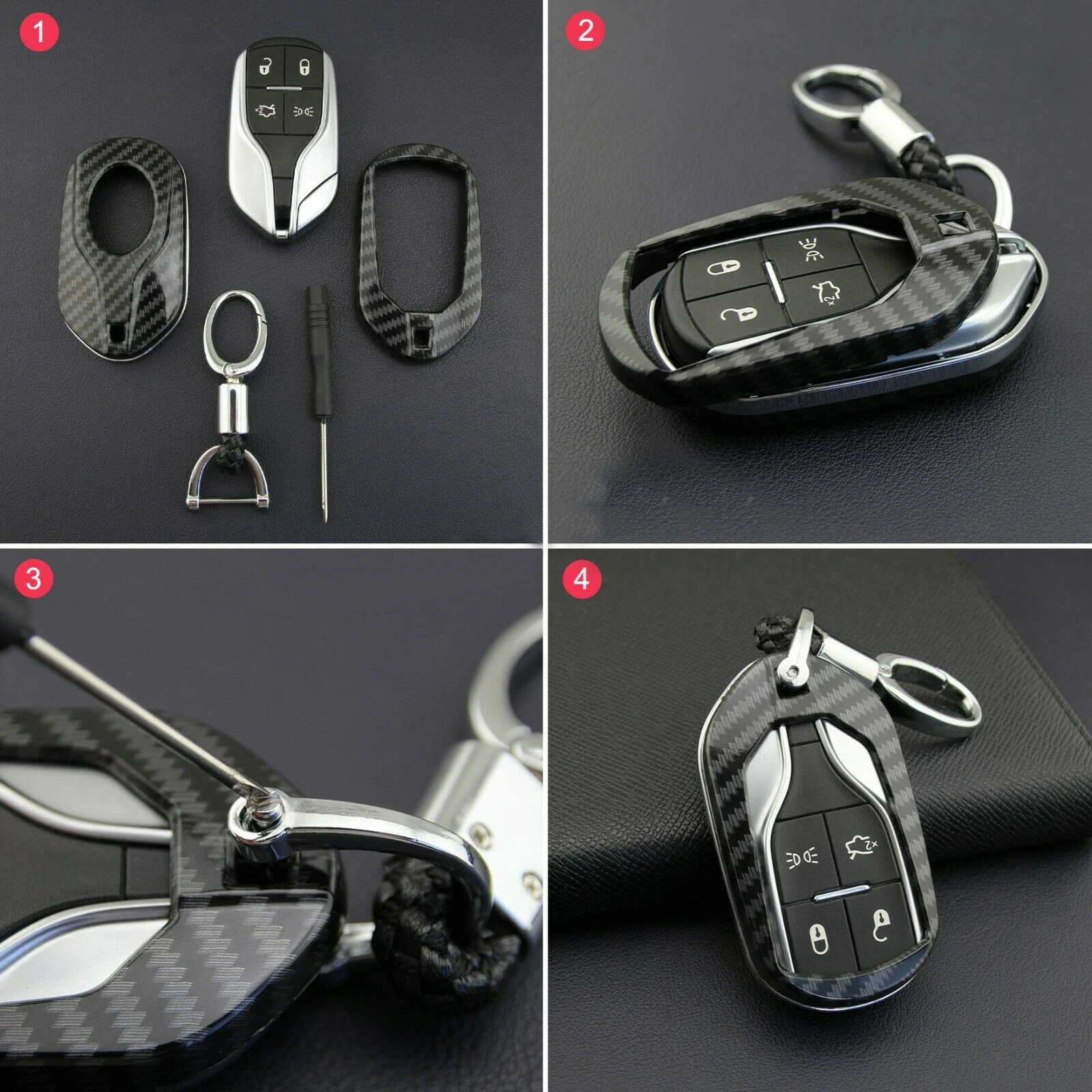 Carbon Fiber Car Key Cover Case Chain Shell Fob For Maserati Ghibli Levante Brand New And High Quality