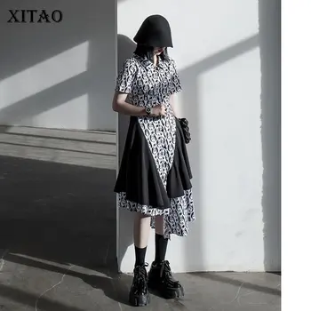 

XITAO Irregular Women Dress Fashion New Patchwork Pleated Single Breasted Goddess Fan Casual Style 2020 Autumn Dress ZP1877