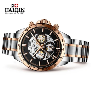 

HAIQIN DESIGN Mechanical Watches For Men Top Luxury Skeleton Watch Men 2020 Automatic Wristwatch Luminous Sport Waterproof Clock