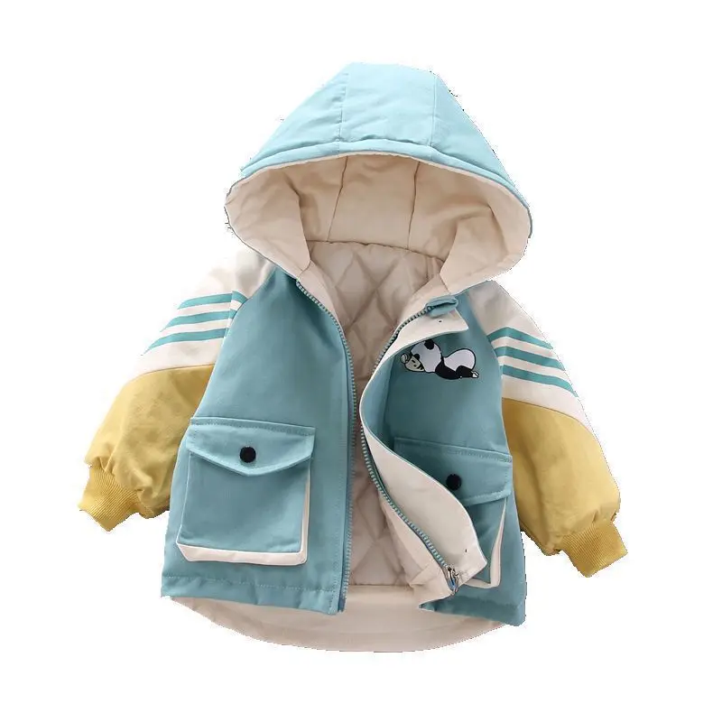

Girls Winter Clothes Warm Cotton Double Plus Velvet Thicken Cartoon Hooded Jackets for Children 12 Months -4 Years Patchwork New