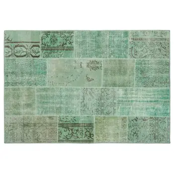 

Handmade Green Vintage Overdyed Patchwork Area Rug 159x230 Cm-5'3''X7'7''