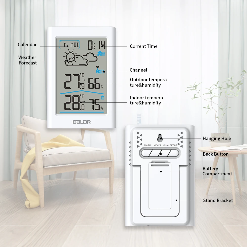 Goede Weerstation Digitale Thermometer Hygrometer Draadloze Sensor Forecast Temperatuur Horloge Muur Desk Wekker