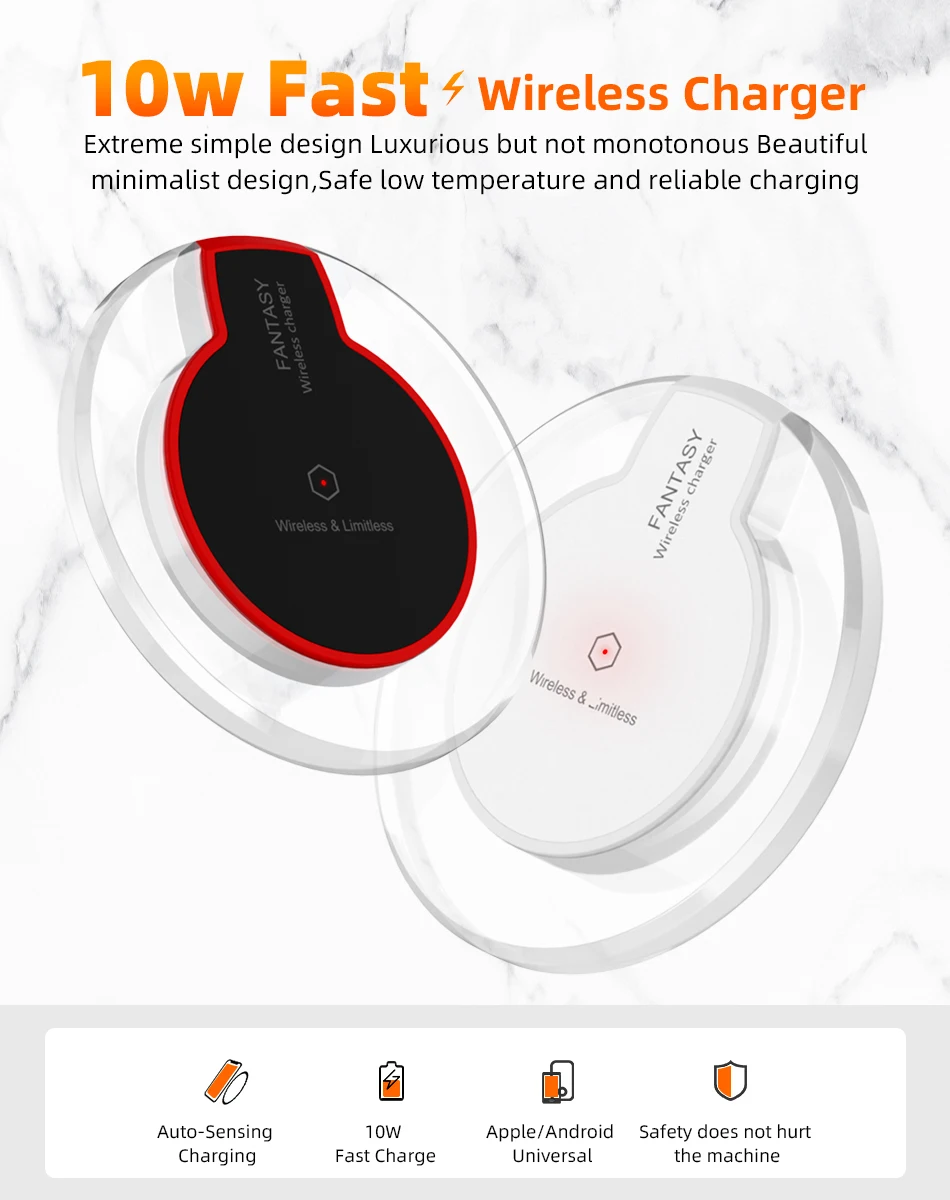 10 Вт QI Беспроводное зарядное устройство прозрачная Быстрая зарядка для iPhone X Xs Max XR 8 samsung Galaxy Note 8 S8 для huawei mate 30 Pro