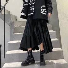 Новинка, Женская эластичная юбка с высокой талией, большие размеры, свободная повседневная плиссированная юбка с оборками, женская уличная одежда, Необычные Длинные юбки