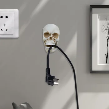 

Resin Skull Wall Hook Storage Rack Skeleton Key Hanger Power Plug Socket Holder Desk Ornament Statue Halloween Party Decoration