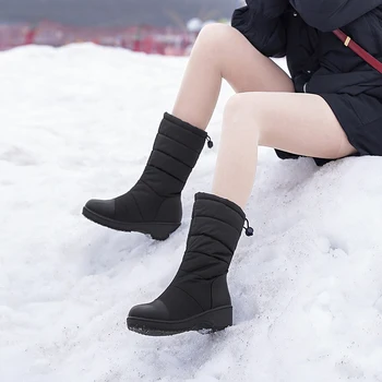 

Large size 35-44 Women Snow Boots flat heel pu leather mid calf women boots autumn boots autumn winter shoes Botas Mujer