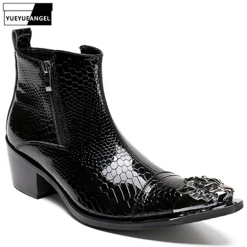 

2019 New Designer Style Metal Trend Cool Ankle Boots Mens Zip Shoes Male Footwear Hot Sale High Quality Brand Big Size Black