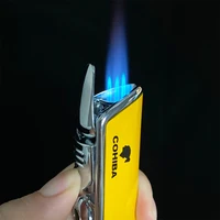 COHIBA Metal Windproof Mini Pocket Cigar Lighter 3 Jet Blue Flame Torch Cigarette Lighters With Cigar Punch Gift Box 2