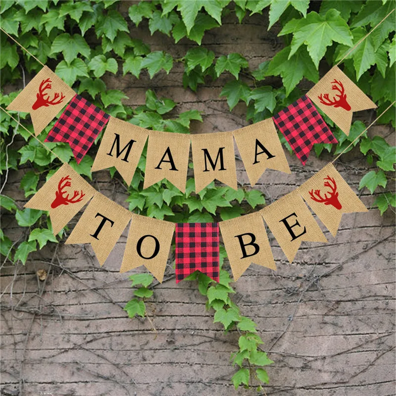 

MAMA TO BE Letters Bunting Banner Decoration Linen Burlap Banner Pull Flag Party Supplies