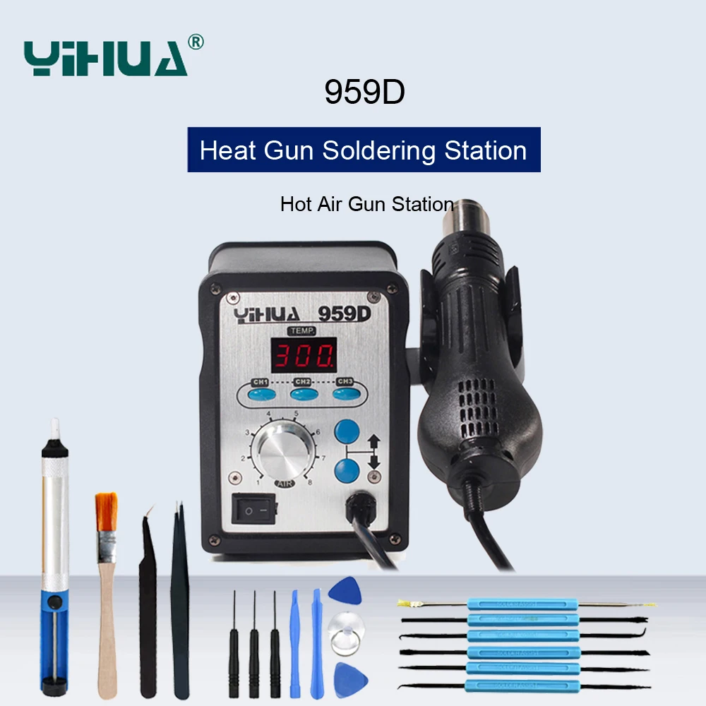 

YIHUA Anti-Static LED Digital Display Hot Air Rework Station SMD Soldering Station Constant Temperature Heat Gun Repair Tools