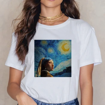

New T shirt Women Van Gogh Tshirt Ulzzang Spring Summer Cheap Top Tee Pretty Versatile Comfortable ropa mujer O-Neck T-shirts