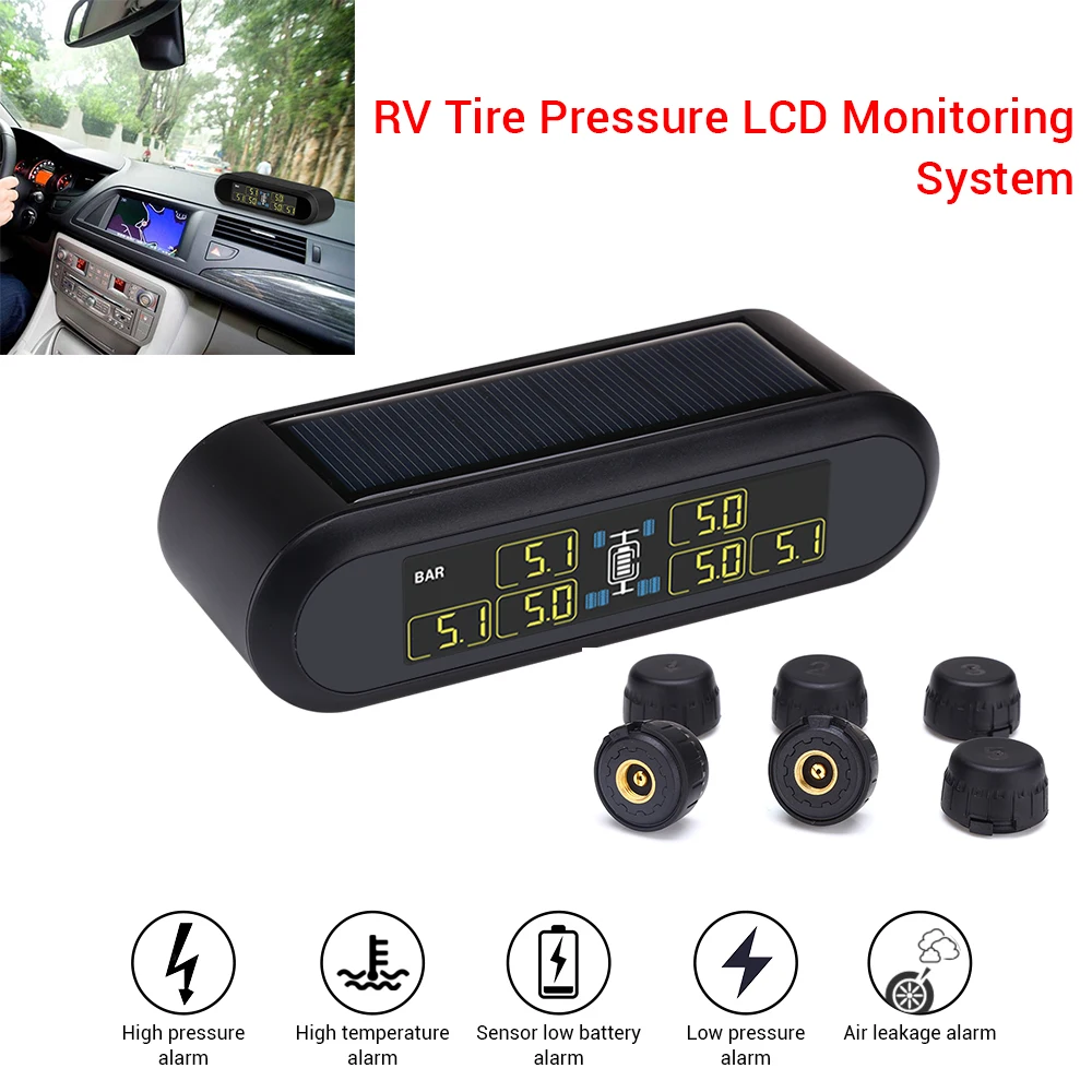 

WONVON Smart Car TPMS Tyre Pressure Monitoring System Solar Power Wireless TPMS Tire Pressure LCD Auto Security AlarmTrailer