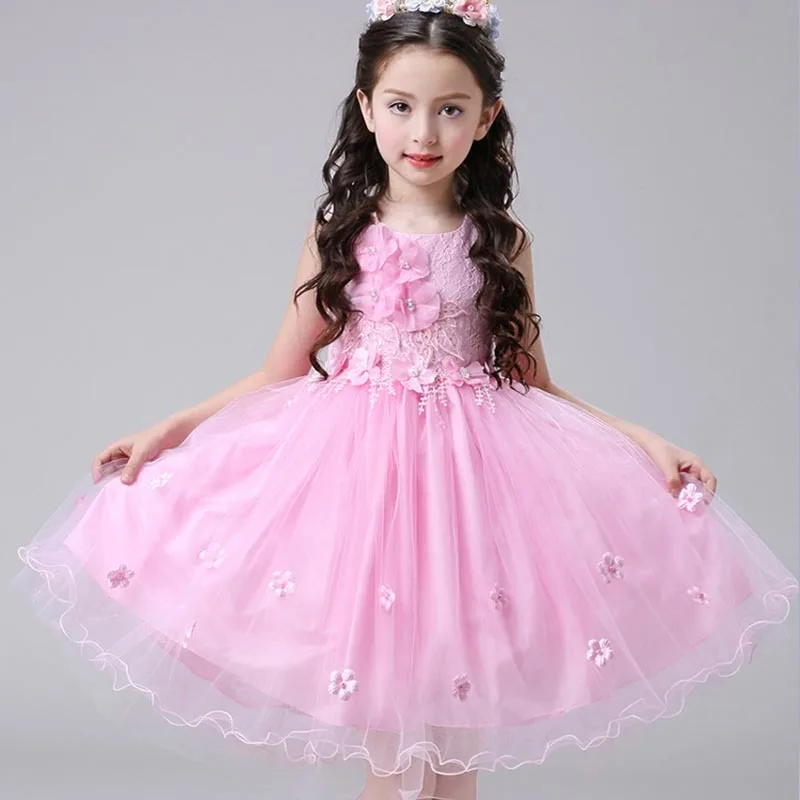 

Girl Birthday Outfits Dresses Kids Princess Wedding Prom Party tulle Big Bow Lace Dress Evening Party Formal Wear Christmas