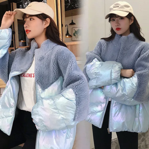 

Photo Shoot 2019 Korean-style down Jacket Lambs Wool Coat Women's ke li rong Fur Clothing Woolen Stand Collar Coat Cotton Coat