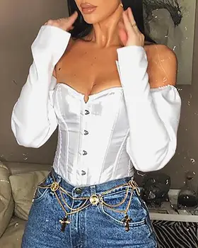 

Women Long Sleeve Slit Cuff Tops Summer 2020 Back Lace Up Bandage Sexy Top Solid Color White T Shirt Blusa Mujer
