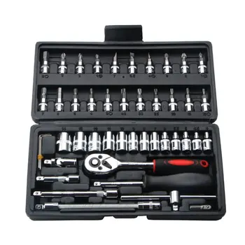 

46-Piece Chrome Vanadium Steel Sleeve Tool Total Heat Treatment Precision Polishing Not Deformed Silver 1 Set
