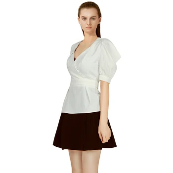 

ADYCE 2020 New Summer Women's Short Skirt Suit Female V-Neck Lantern Sleeve + Black High Waist Short A-line Skirt Two Pieces