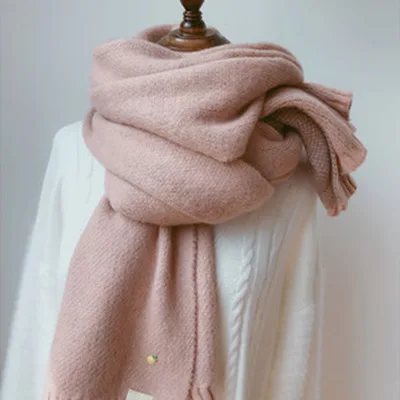 pink Женские зимние плотные однотонные кашемировые шарфы женские мягкие теплые пашмины Женский вязаный шерстяной длинный шарф CA3357 - Цвет: pink