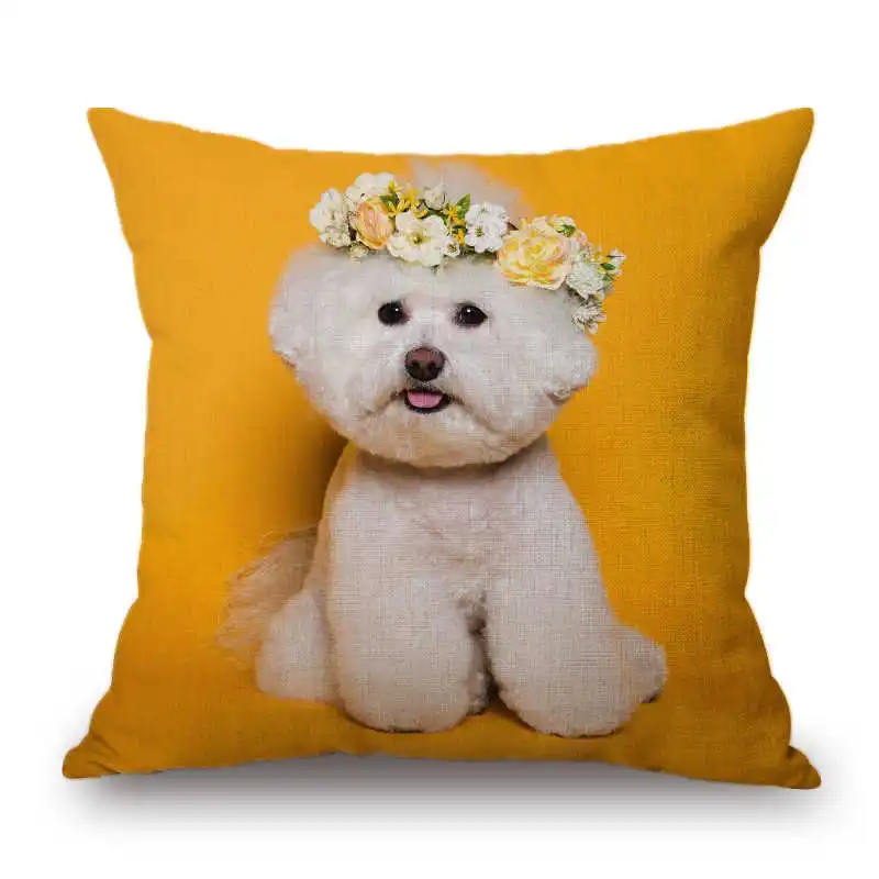 Bichon Frise, хлопковый льняной чехол для подушки, дивана, поясная наволочка, домашний декор - Цвет: 3