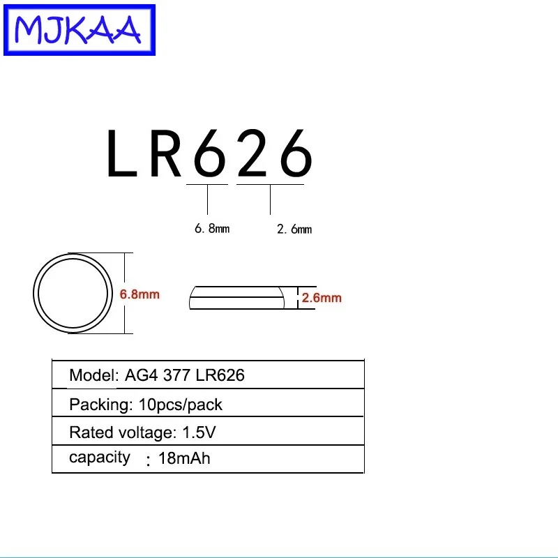 MJKAA 200 шт. AG4 LR626 1,5 V Щелочная батарейка-кнопка 377A 377 SR626SW SR66 LR66 LR 626 Дешевые плоский круглый аккумулятор батареи для мобильного часо