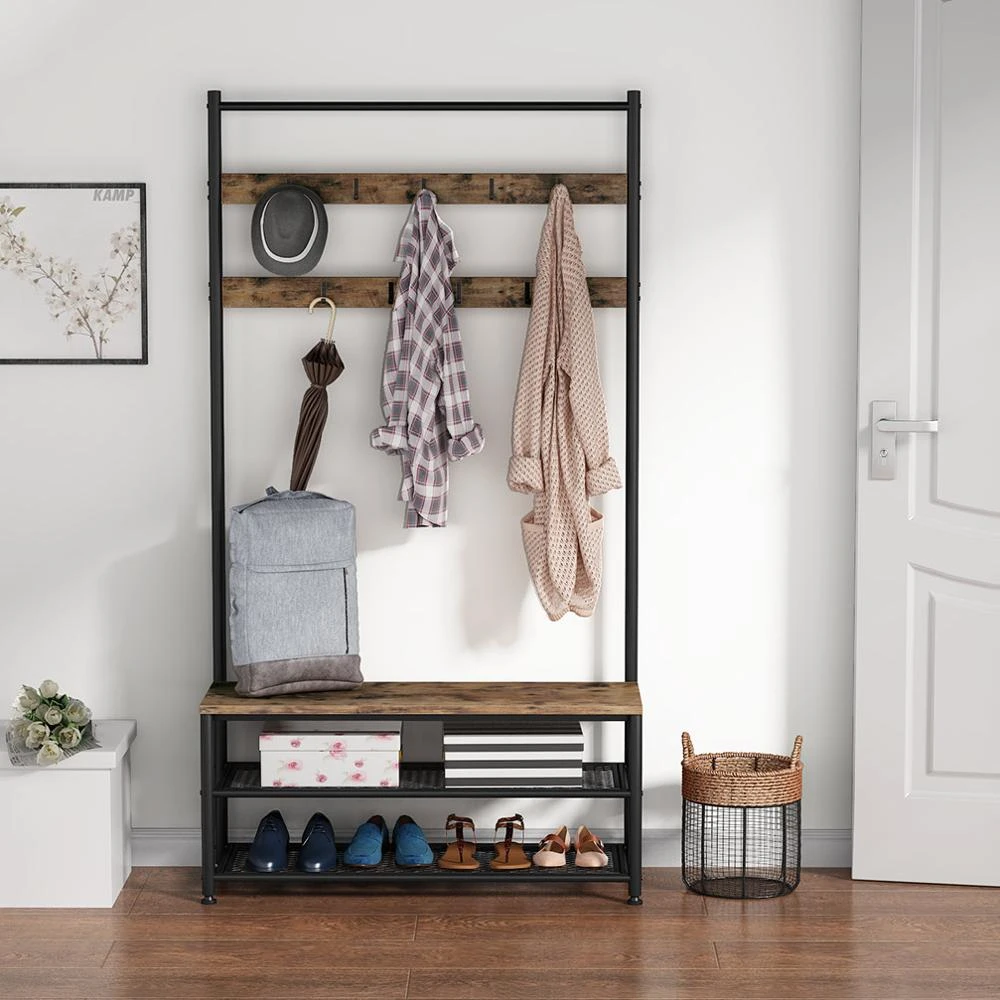 perchero, Banco de zapatos, estantería de almacenamiento con entrada de árbol para muebles con marco de Metal, abrigo de pasillo AliExpress