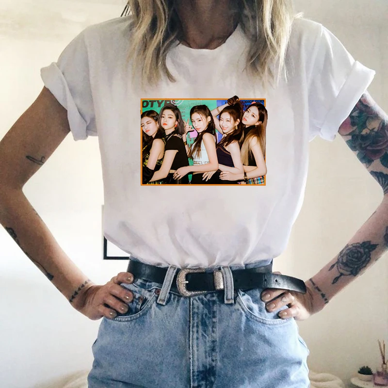 

2020 Kpop ITZY WANNABE Print T Shirt Korean Clothes Graphic Tees Women 90s Summer Short Sleeve Tee Tops Female Ulzzang White Top