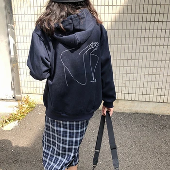 

2 colors 2019 casual Women Autumn Winter Hooded Coats Warm Zipper Jacket back print Clothing Tops Female Coat womens (F3844)