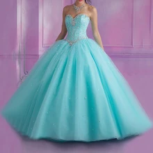 Turquoise Robes De Quinceanera Robe De Bal 2021 Chérie Perles Cristaux Doux 16 Débutante Robe Formelle Robes De Bal 
