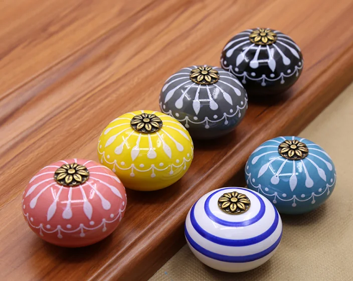 5pcs/lot Hand-painted Art Ceramic Round Cabinet Handles and Knobs Wardrobe Drawer Door Pulls Furniture Handle Hardware | Обустройство