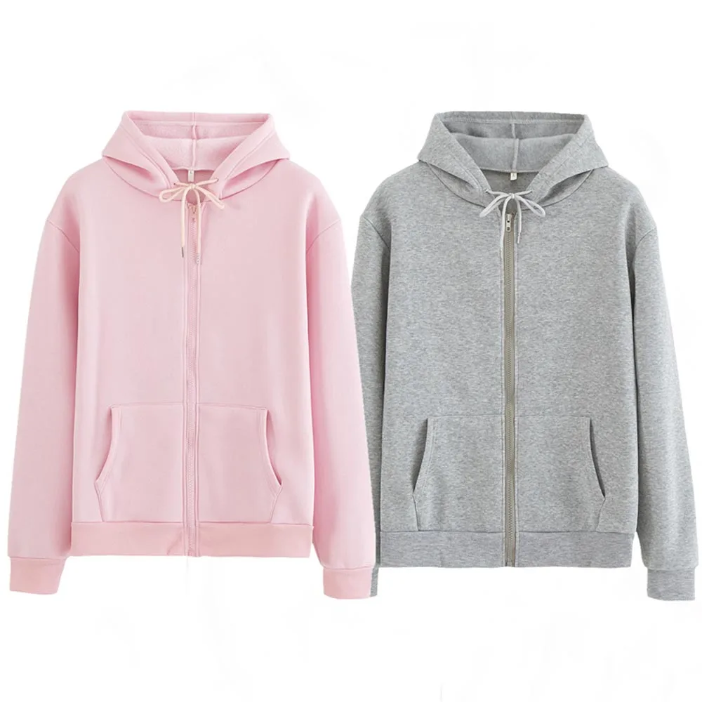 

Women Sweatshirt Casual Solid Colors Oversized Full Zip-Up Hoodies Jacket 2020 Winter Velvet Thickening Warm Tops Long Sleeve