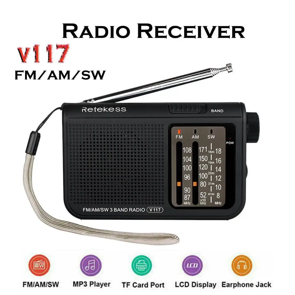 V117 Портативный 3 диапазонное радио AM FM маленький аварийный радиоприемник