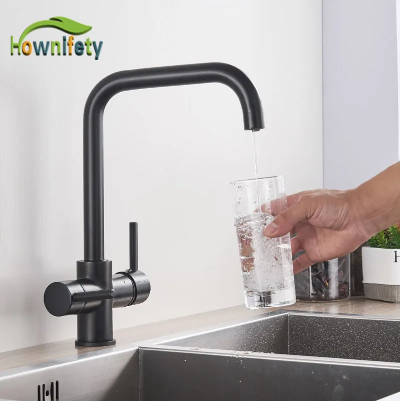 

Filter Kitchen Faucet Drinking Water Blcak Deck Mounted Mixer Tap 360 Rotation Brass Pure Filter Kitchen Sinks Taps