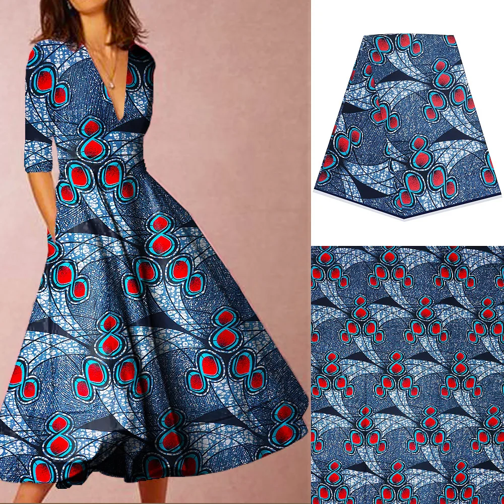 Tissu africain en coton imprimé pour patchwork, étoffe Ankara pour vêtements, 6 yards