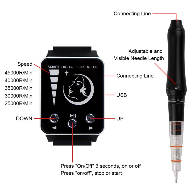 Беспроводная портативная машинка для татуажа с часами, Интеллектуальная цифровая машина для перманентного макияжа, набор для бровей, подводка для глаз, губ, МТС