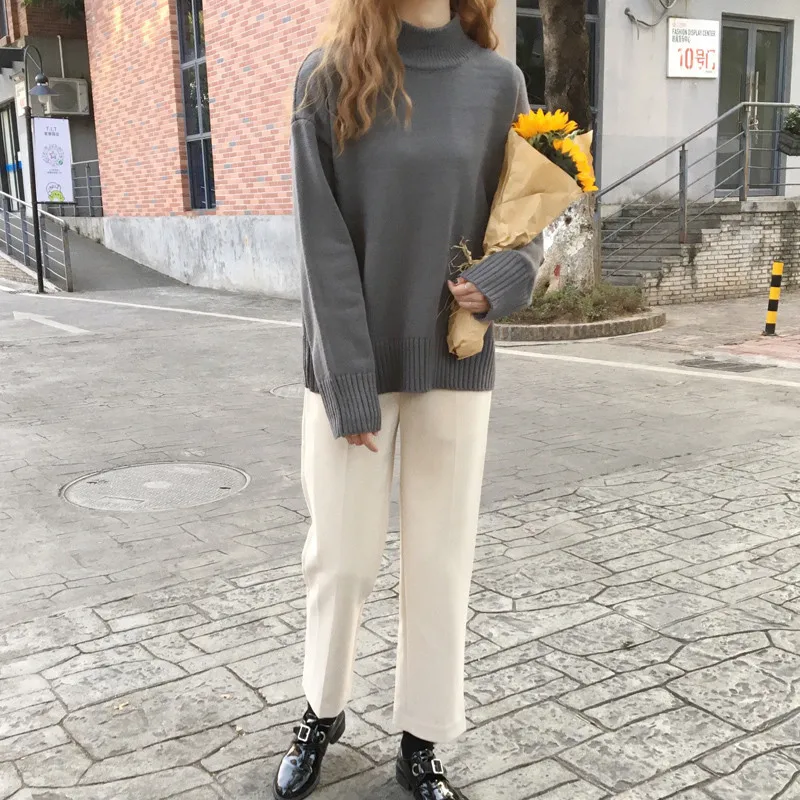 solid vintage turtleneck pullovers long sleeve casual loose warm jumper women sweater and pullover knitting clothes P329 solid vintage turtleneck pullovers long sleeve casual loose warm jumper women sweater and pullover knitting clothes P329