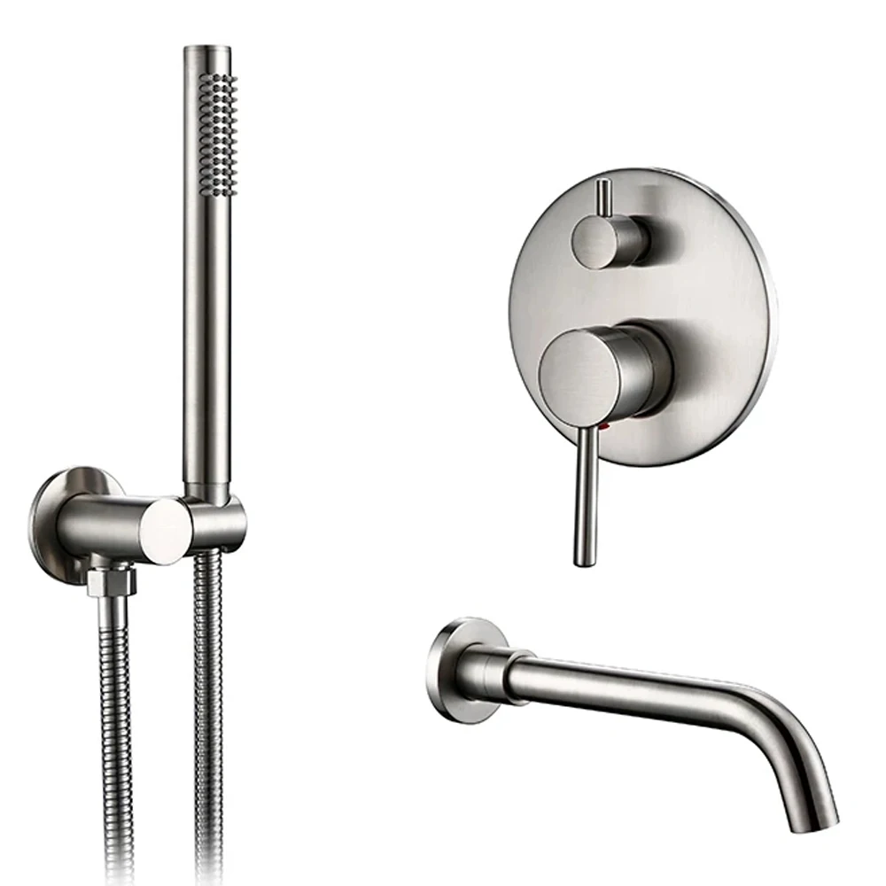 Brushed Rose Gold Shower Faucet Dual Control Wall Mounted Single Handheld Shower And Spout Hot And Cold Bathroom Bathtub Tap Sho 2
