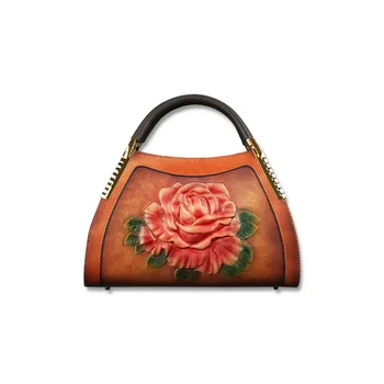 

Bag female 2020 luxury brand messenger bag first layer cowhide handbag designer shoulder bag retro embossed bag