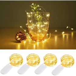 2Pcs 1M 3M Copper Wire LED String Light Button Battery Operated Holiday Lighting Fairy Garland for Wedding Party Christmas Decor