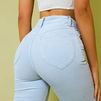 

2020 High Waist Flare Boot Cut Pants Women Autumn Winter Pockets Textured Casual Sweatpants Plain Solid Clothing Female