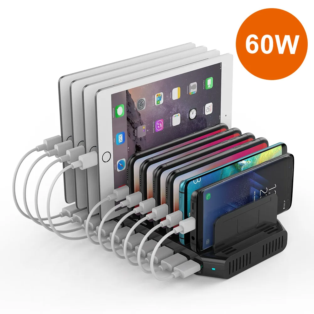 Alxum 60w Usb Charging Station 10 Ports Usb 2.4a Quick Charge For Apple