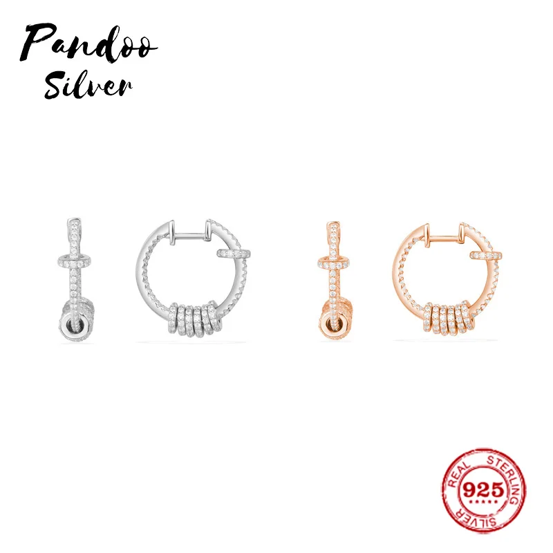 

Pandoo Fashion Charm Sterling Silver Original 1:1 Copy,Single Hoop Luxury Earrings With Sliding Rings Jewelry Gift For Female