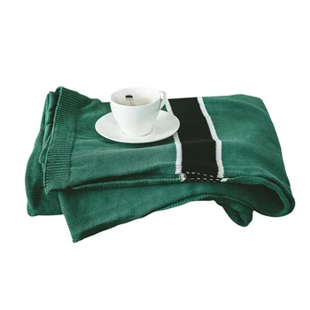 

Cotton Blending Knitted Blanket Forest Green White Stripes Throw Blanket Sofa Snap Travel Office Home Decoration Blanket