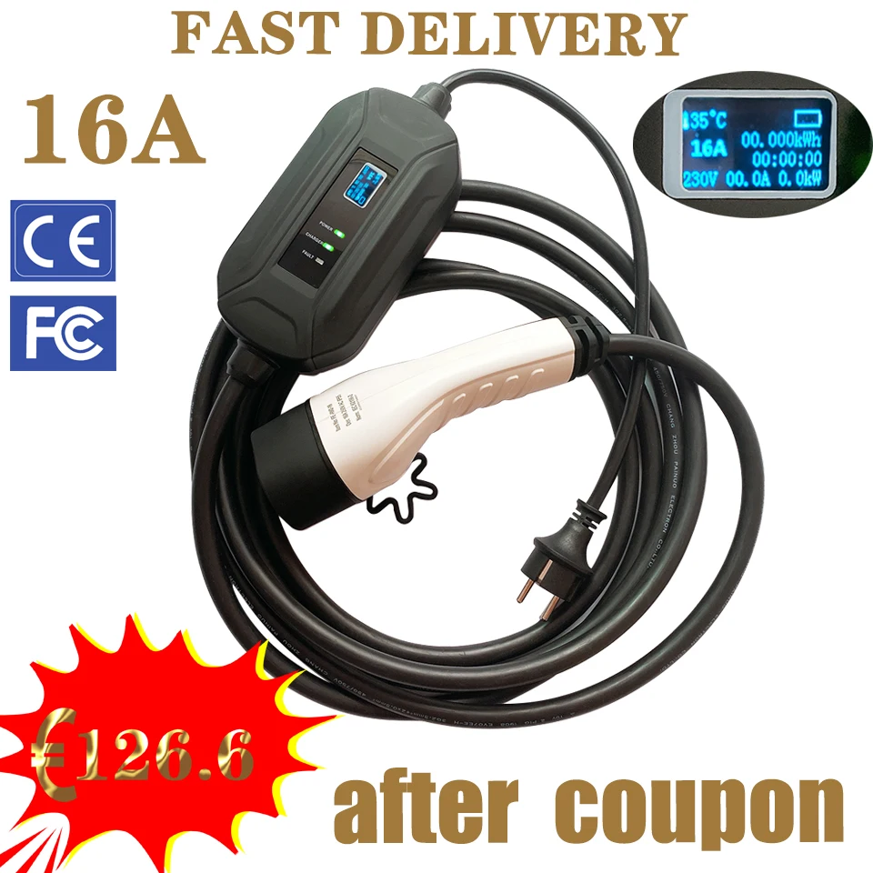 

Electric vehicle charger SAE J1772 Type 1 IEC62196 Type 2 EVSE EV, EV portable charger 16A European standard plug