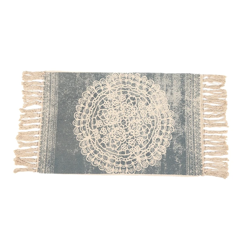 

Retro Bohemian Hand Woven Cotton Carpet Tassel Bedside Rug Geometric Floor Mat Living Room Bedroom Home Decoration