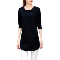 Women's O-Neck Long T-Shirts Casual Three Quarter Sleeve Spring Autumn Tops Solid Color Loose Tops - Image 4