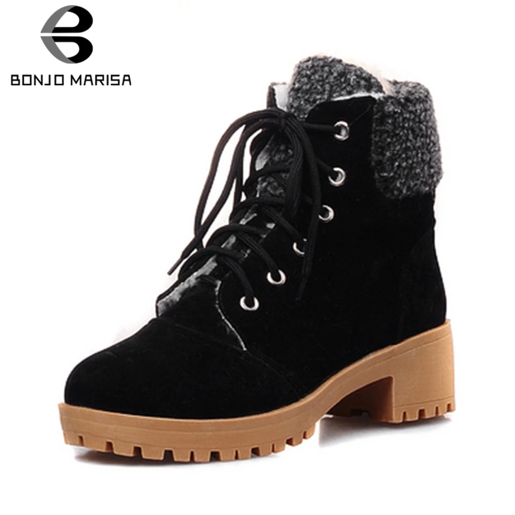 women large size snow boot warm chunky heel boots